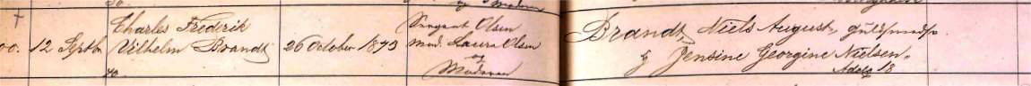Udsnit af kirkebog, Daab af Charles Frederik Vilhelm Brandt